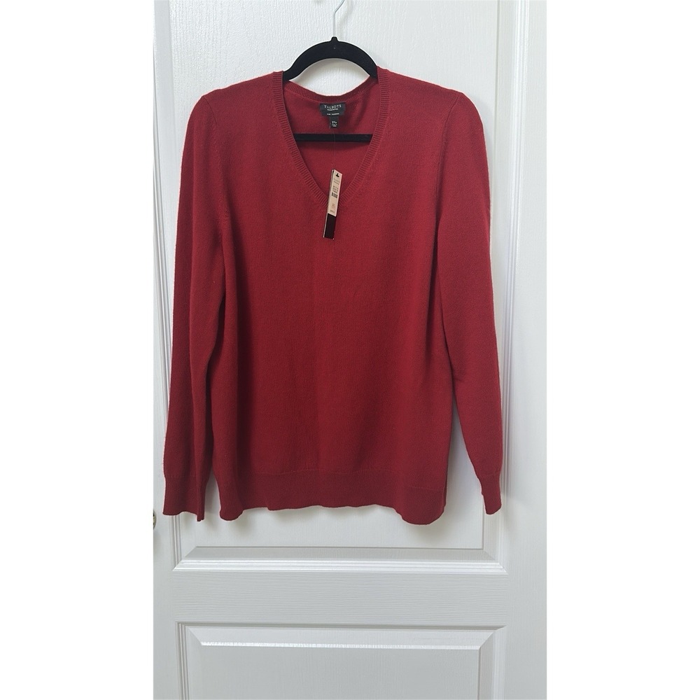 NWT Talbots 100% Cashmere Sweater Women's 2X Petite Red V-Neck Soft Luxury Knit